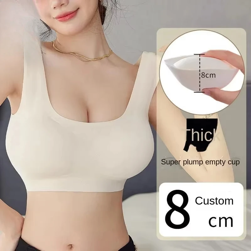 

Новинка 2024 года, утолщенный бюстгальтер пуш-ап толщиной 8 см для небольшой подтяжки груди, беспроводное нижнее белье без подкладок с дизайном внешних бретелей