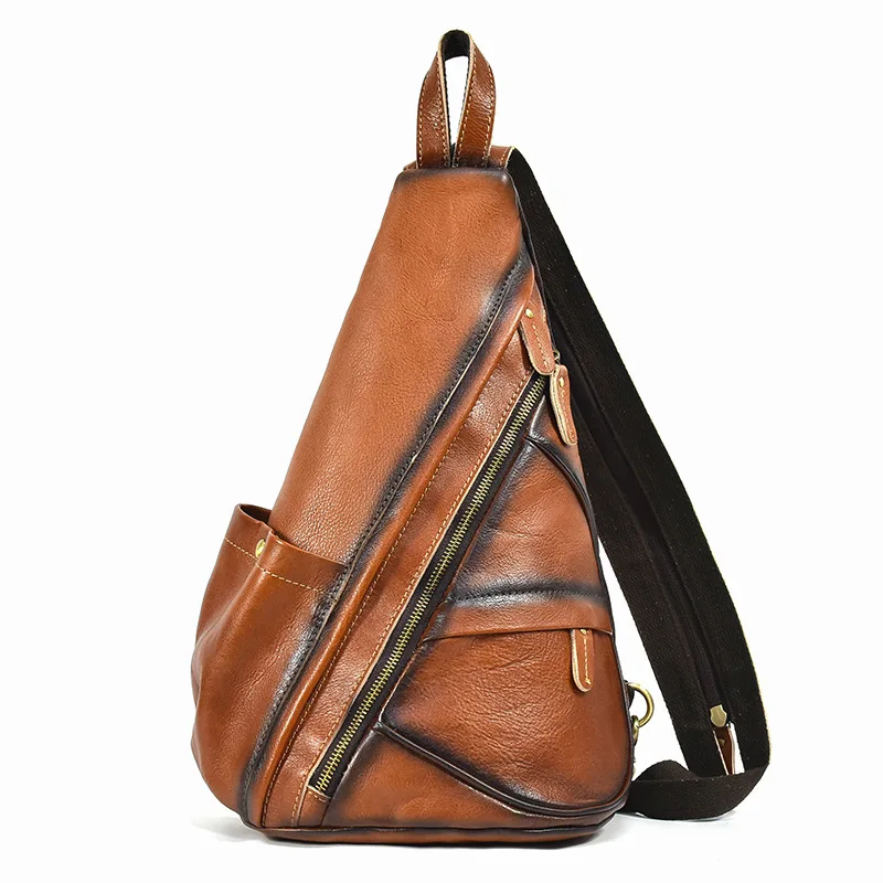 

Retro vegetable tanned leather large capacity leather breast bag multi-functional messenger cowhide shoulder bag casual fashion