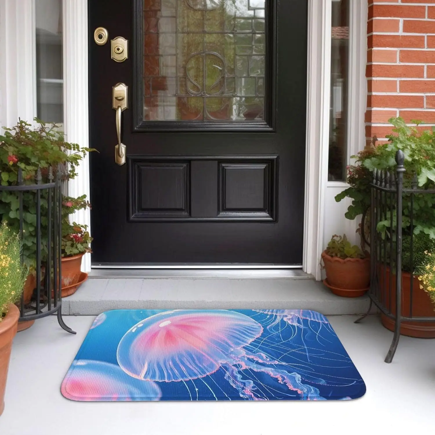 Blue Jellyfish Door Mat, 3D Ocean Sea Creature Floor Mat, Non-slip Bathroom Entrance Rug, Cute Marine Life Home Decor Gift