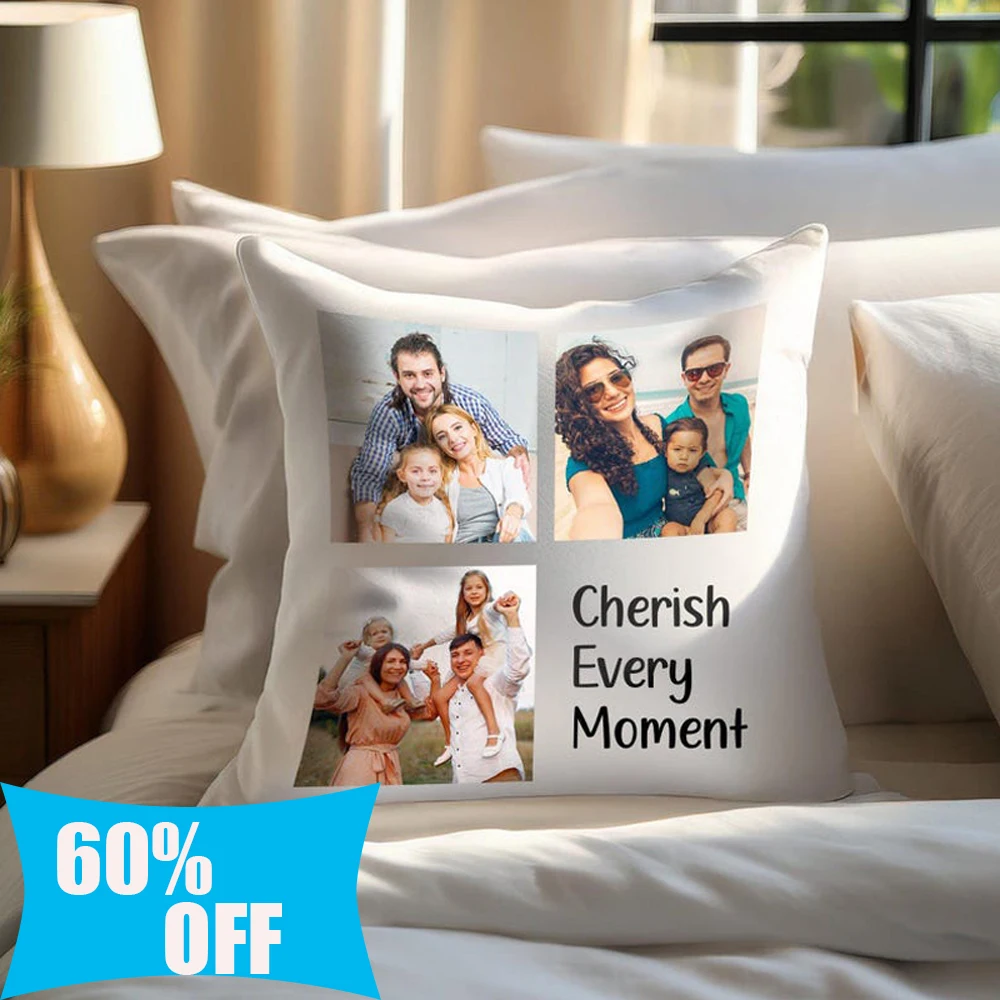 

Personalized Family Portrait Square Pillow Custom Photos Text Home Decor Family Reunion Memory Gift Enhance Family Cohesion