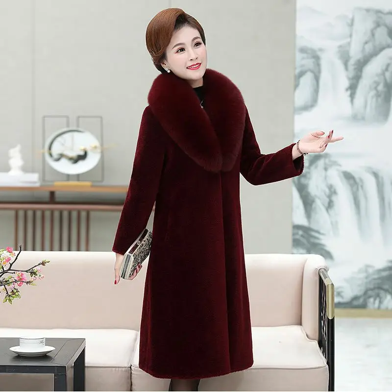 

Sheep Shearing Coat Women's Medium Long Fox Fur Collar Fashion Warm Elegant Woolen Jacket Winter Female Big Size Overcoat T1671