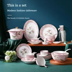 Bowl and Plate Set, Complete Household Bowl and Plate Bone Porcelain Tableware Set, Combination Gift Box Set