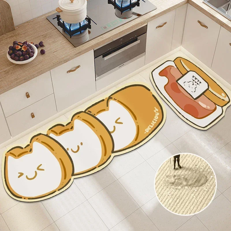 Cartoon Bread Kitchen Floor Mat Anti Slip Kawaii Kitchen Rug Living Room Bedroom Entrance Doormat Home Dormitory Decor Tapis