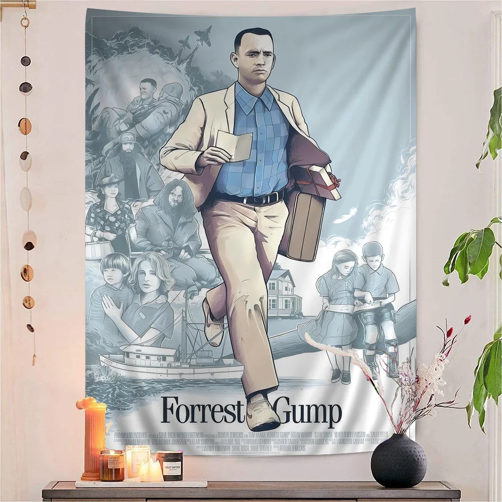 

80s Classic Movie Forrest Gump Cartoon Tapestry Wall Hanging Decoration Household Home Decor