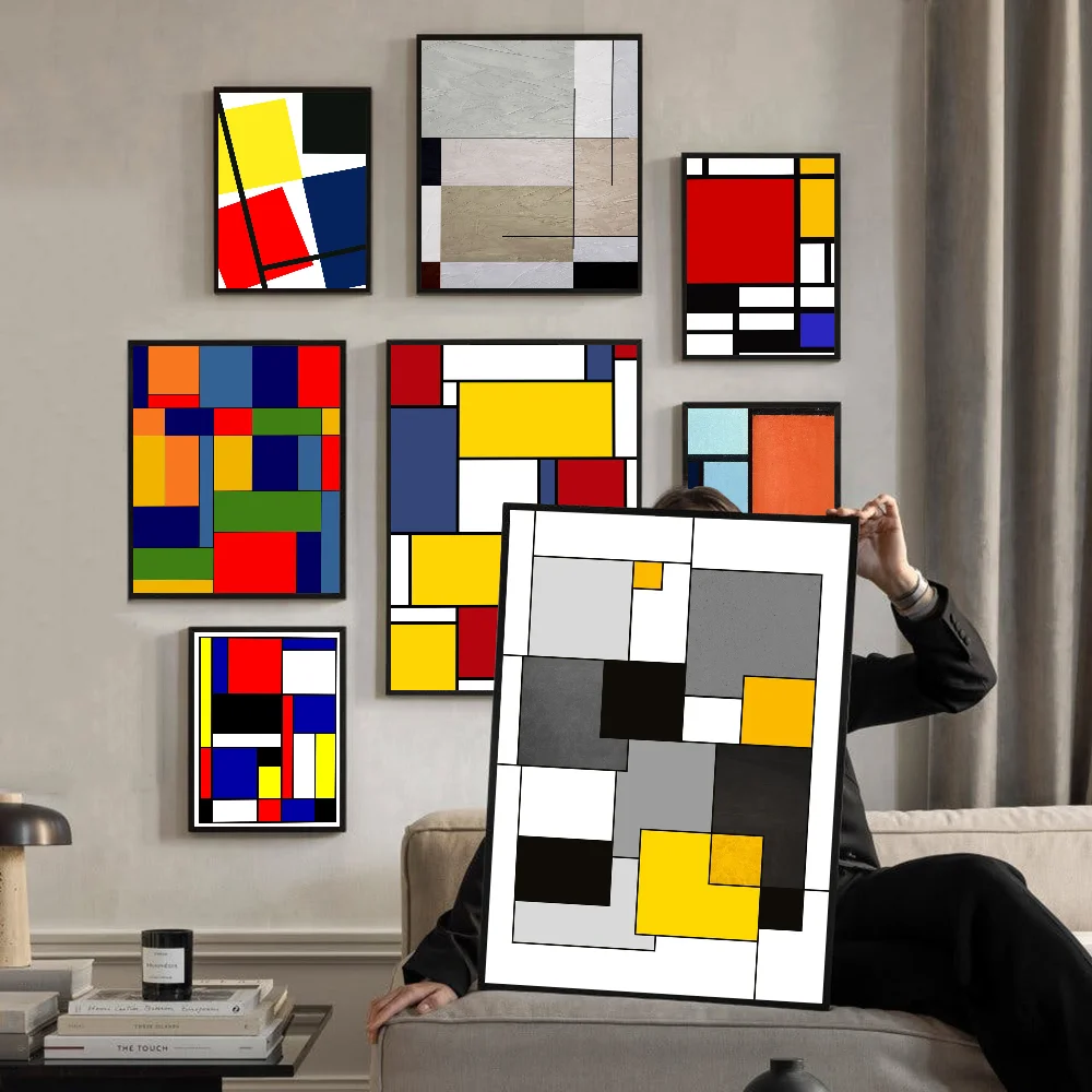 Piet Mondrian Color Poster Sticky HD Quality Wall Art Retro Posters For Home Kawaii Room Decor