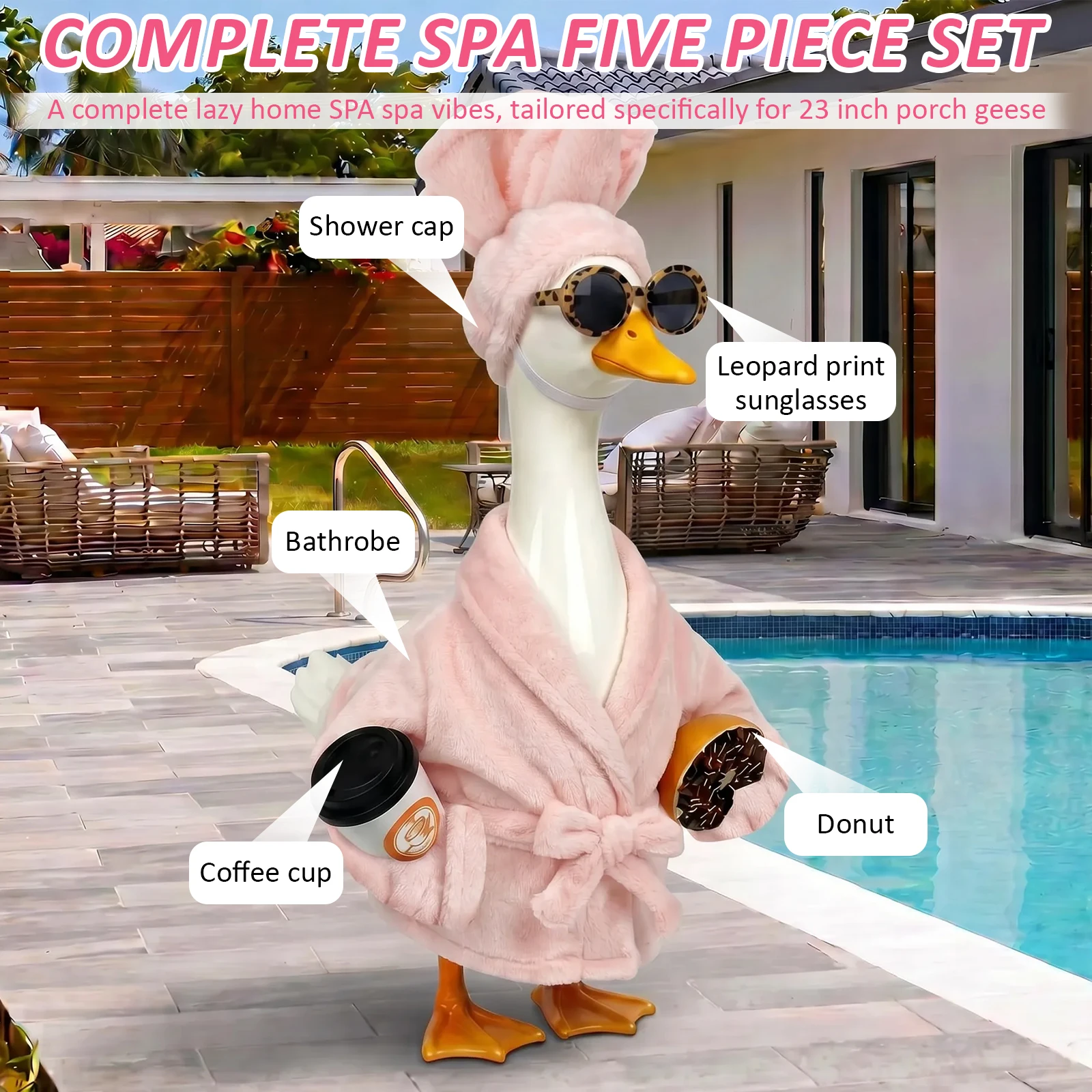 23 Inch Lady Porch Goose Outfits Decorative Lawn Goose Bathrobe Costume Spa Themed Fun Garden Statue Dress Up Clothes Yard Decor