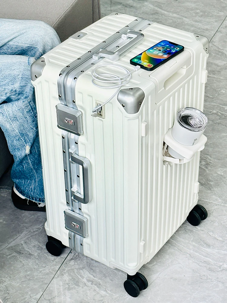 Luggage trolley case Large capacity leather case Aluminum frame travel bag Password case