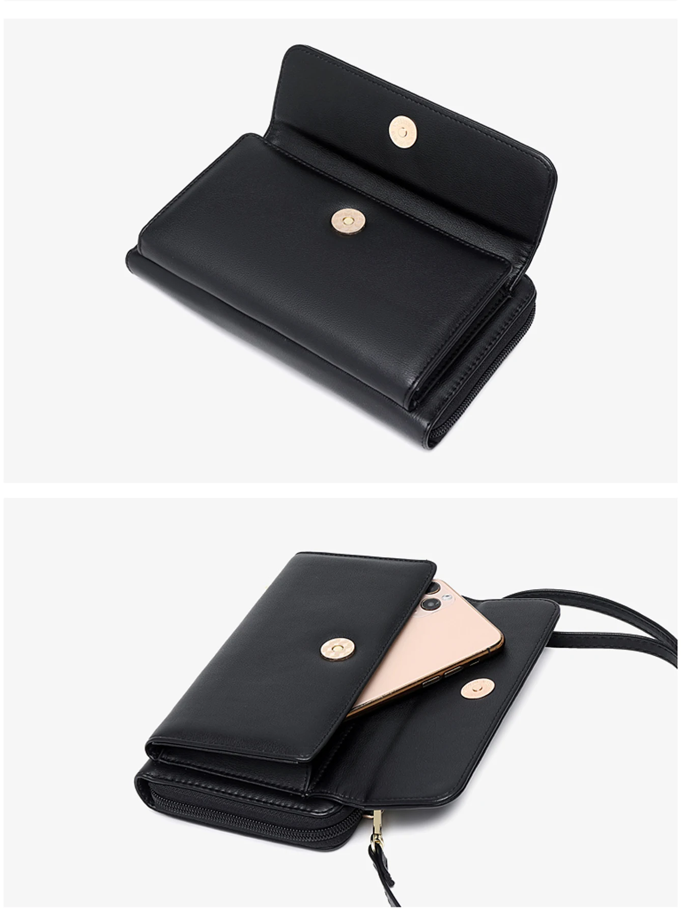 Modische mobile Touchscreen-Geldbörse für Damen – stilvolles, einfarbiges Flip-Design mit sicherem Reißverschluss, verstellbarem Schultergurt – Detail 10