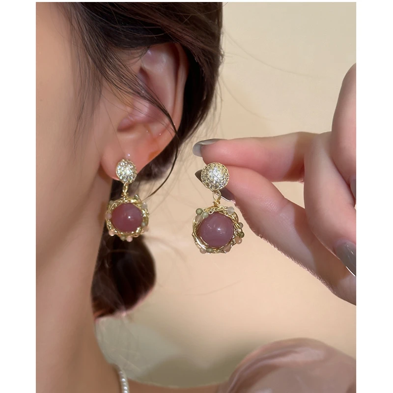 

*Purple agate earrings female retro earrings