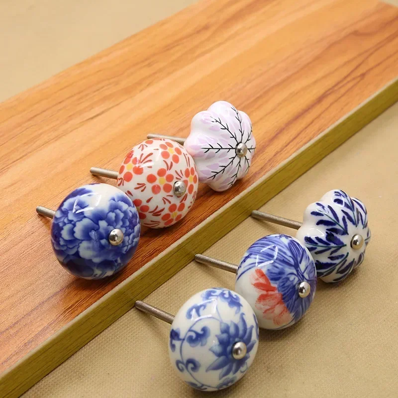 Furniture Ceramic Handle Vintage Art Hand Painted Blue and White Porcelain Drawer Handles Cabinet Door Pull Wardrobe Knobs Pulls