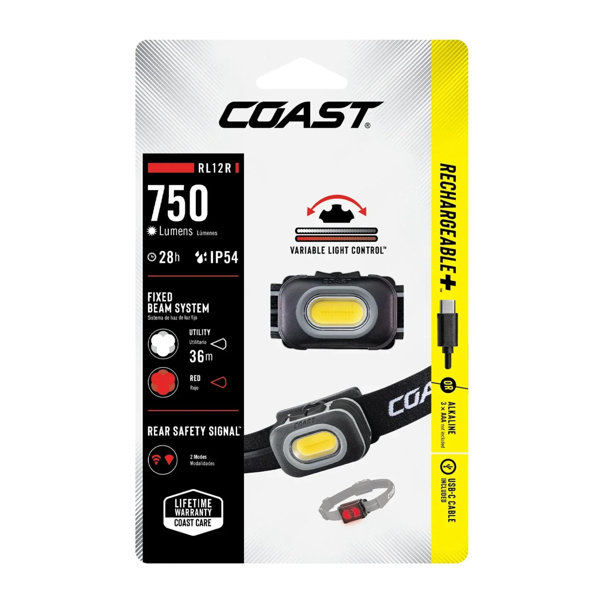 

12R Rechargeable Headlamp – 750 Lumens, Dual Color Beam, Variable Light Control
