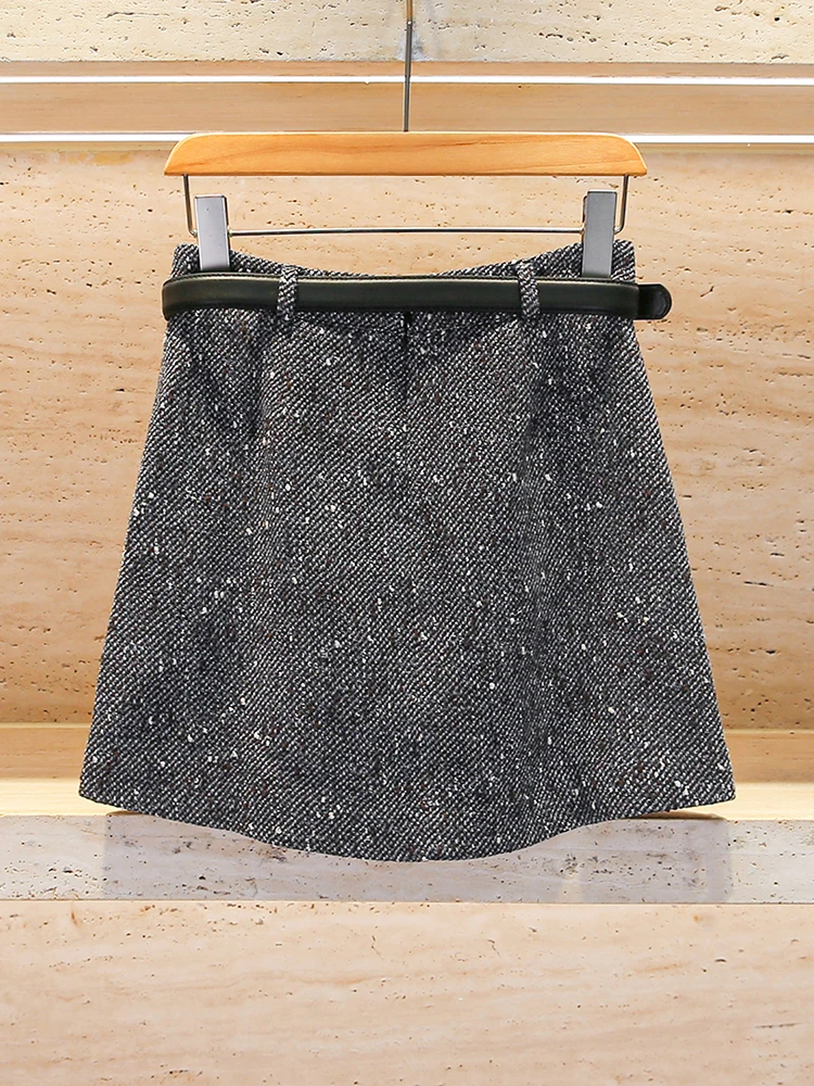 Gonna in tweed con paillettes ini a vita alta Pendolarismo Sle Design semplice Fibra di poliestere piegata Vestibilità ampia Regular Thin