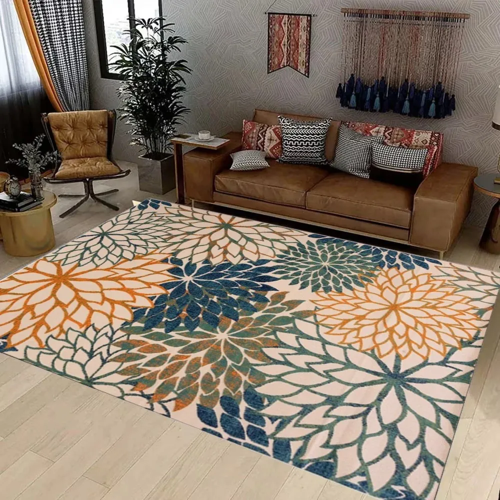 VIKAMA Non-slip Washable Waterproof Outdoor Rug Tropical Botanical for Patio Deck Backyard