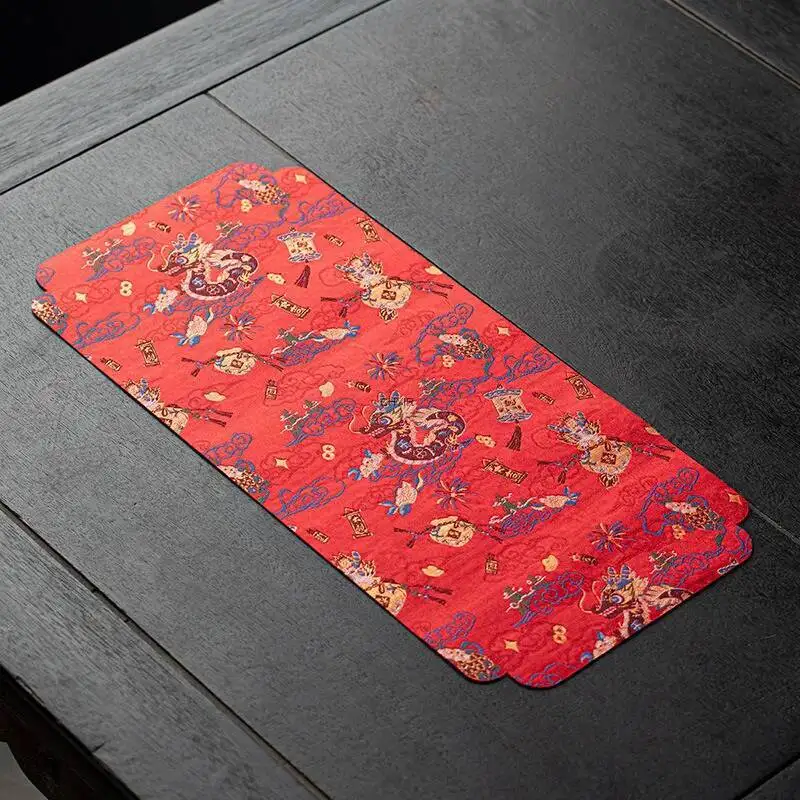 Brokat-Teeunterlage mit Glücksdrachen-Motiv im Chinesischen Stil, Wasserfeste Tischmatte, Tragbare Teetischdecke