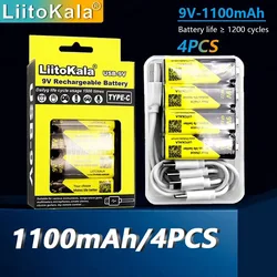 4-24pcs LiitoKala 9V 1100mAh Lithium-ion Battery 6F22 Type-C USB-9V Suitable for Multimeters Microphones Toys Remote Controls