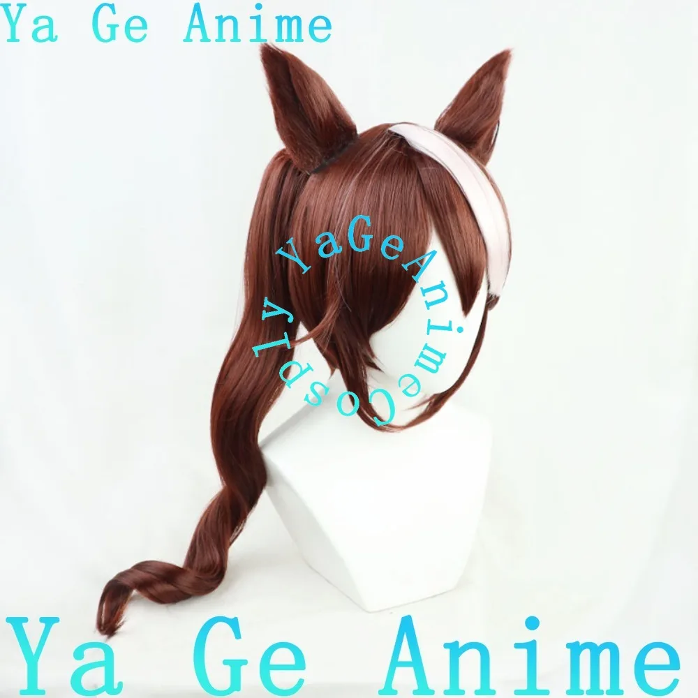 Wig Cosplay Uma Musume Pretty Derby Tokai Teio dengan Telinga Ekor Warna Serasi Rambut Sintetis Tahan Panas Pesta Halloween Anime
