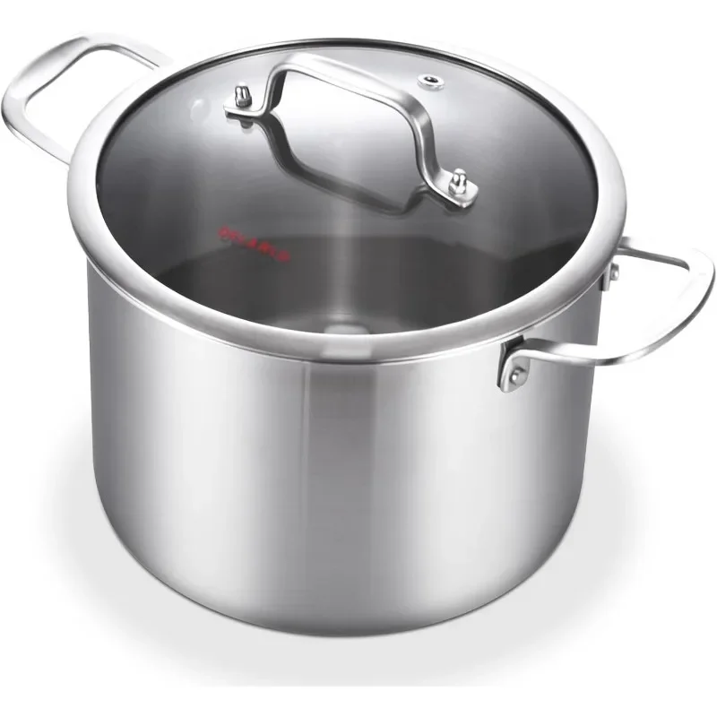 

Tri-Ply Stainless Steel Stock Pot, All Stove Compatible Up to 600℉ Soup Pot, 8 Quart Pot with Lid