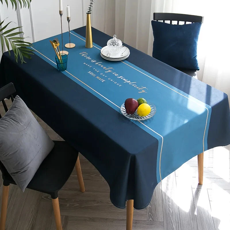 VIKAMA Light Grey Tablecloth Black Golden Rhombus Center Strip Design Spillproof Washable Household Dinner Table Cover