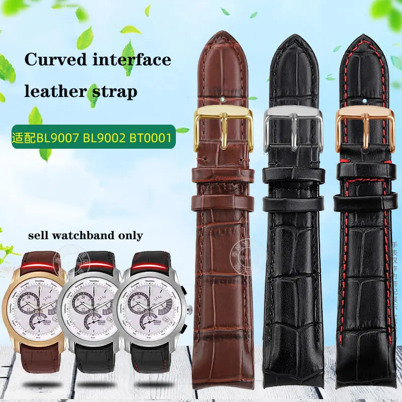 20mm 21mm 22mm Arc Leather Strap for Citizen BL9007 BL9002 BT0001 Men's Bracelet Needle Buckle & Butterfly Buckle