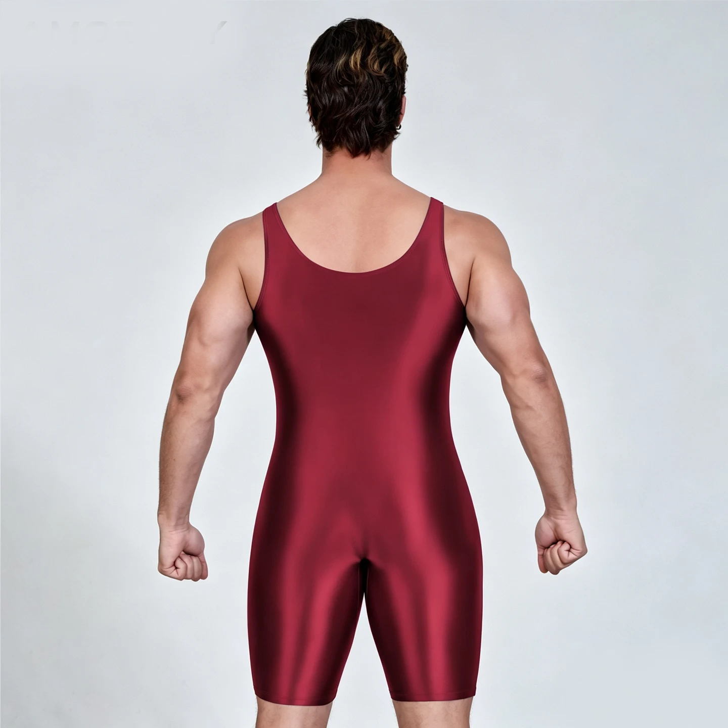 AMORESY Satin-glatter Herren-Jumpsuit, seidenglatter Surfanzug, Yoga-Sportbekleidung, Weste, fünfteiliger Jumpsuit – Detail 10