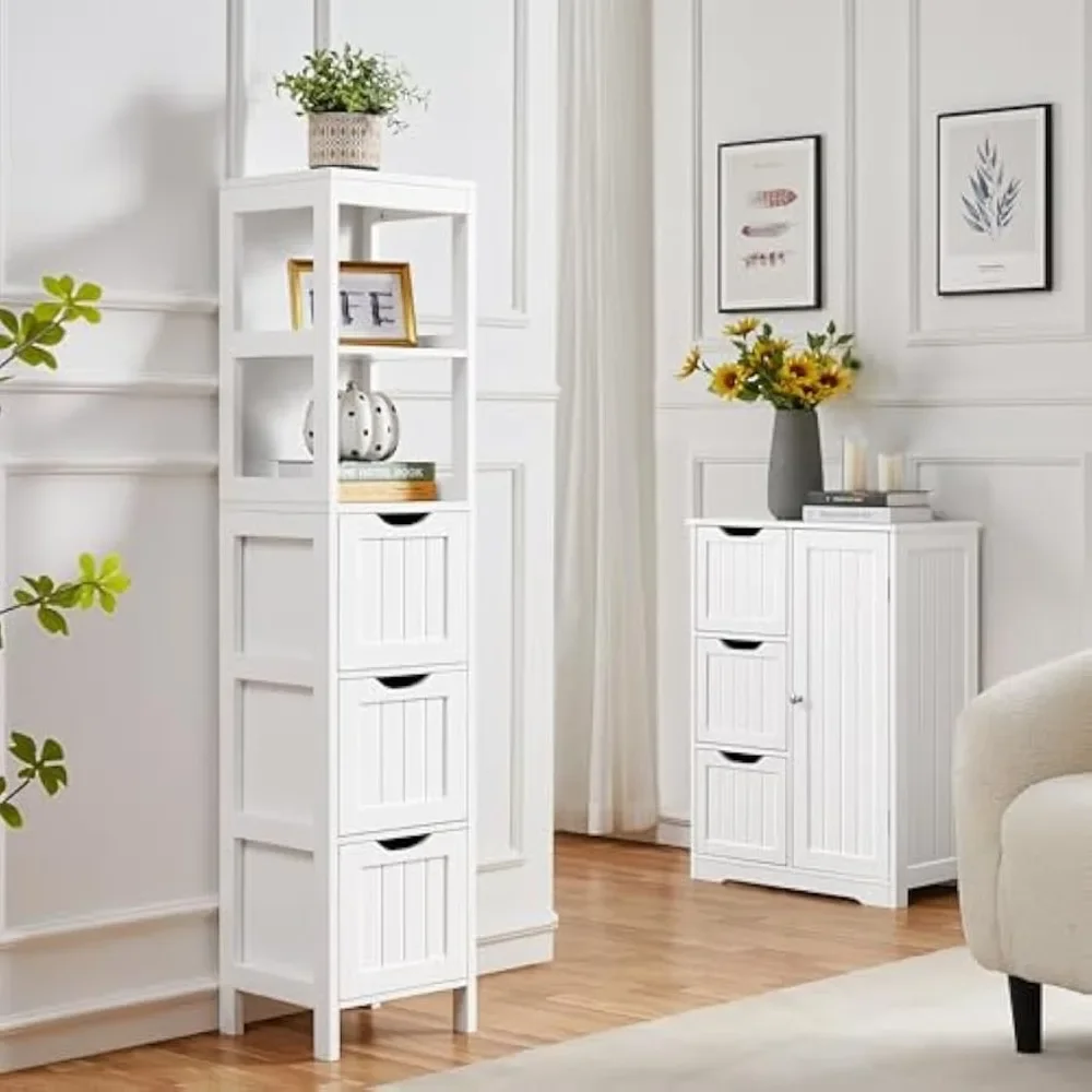 

Bathroom Tall Cabinet,Slim Storage Cabinet,Narrow Freestanding Floor Cabinet w/3 Drawers & 2 Shelves,Linen Tower for Small Space