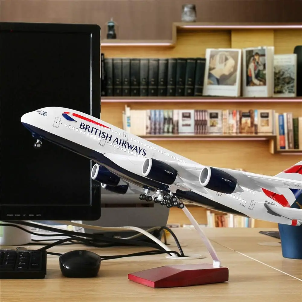 Airplane Kids Toys Scale 47CM British Airways Airlines A380 1:160 Model Plane Diecast Aircraft Model with LED Light Collection
