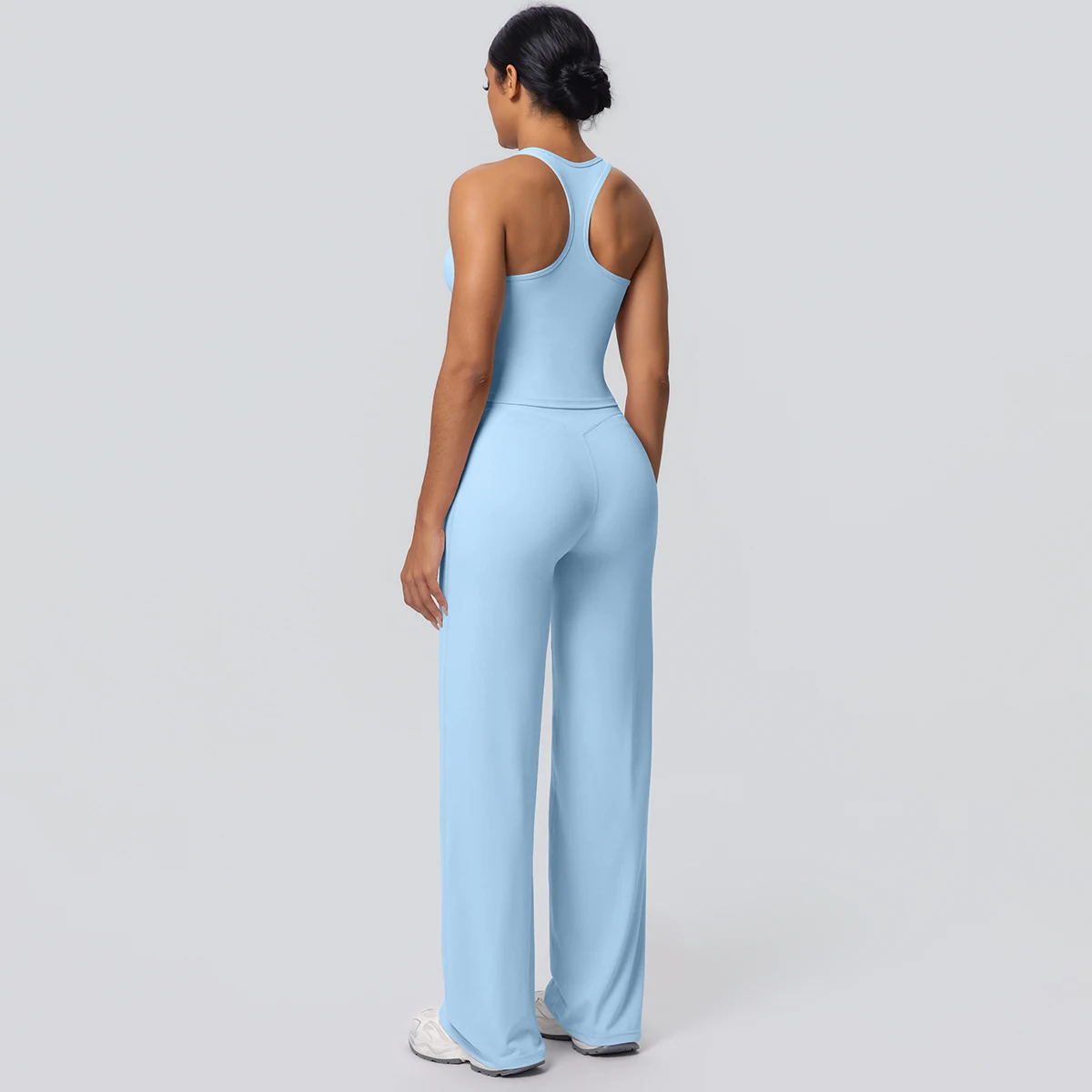 Frauen Sport Yoga Set Gym Schnell Trocknend Pfirsich Butt Yoga Hosen Einfarbig Schlank Schöne Zurück I-förmigen weste Yoga Set – Detail 31