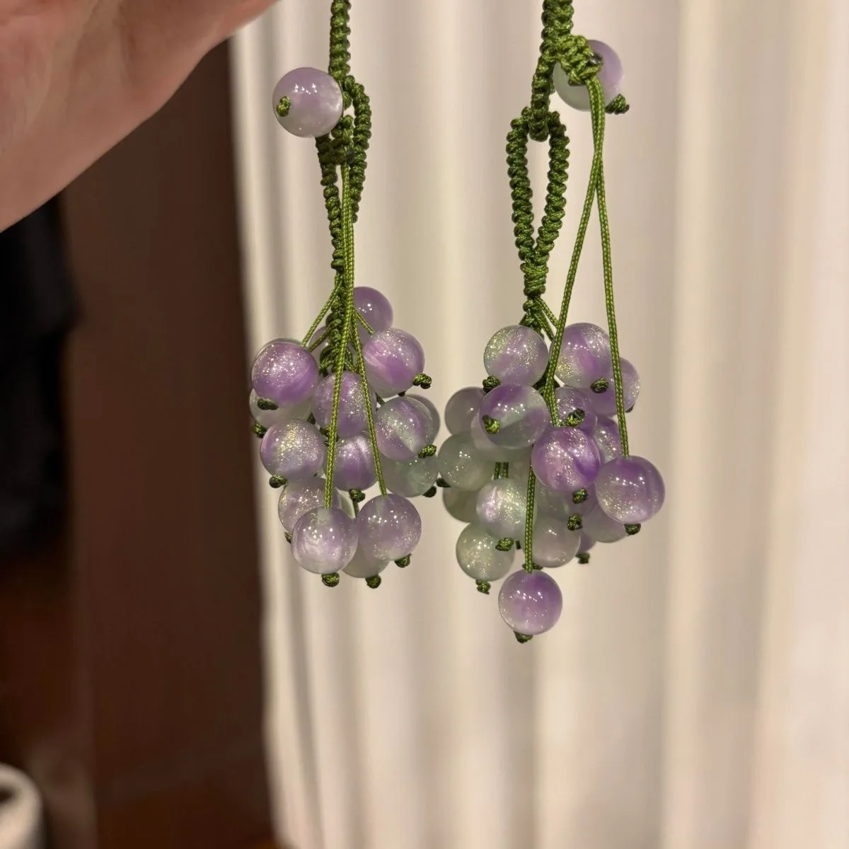 Gradient Beads Pendant Green Grape Bag Charm Phone Chain Key Ring Glass Green Crystal Keychain For Pendant Collection Keychain