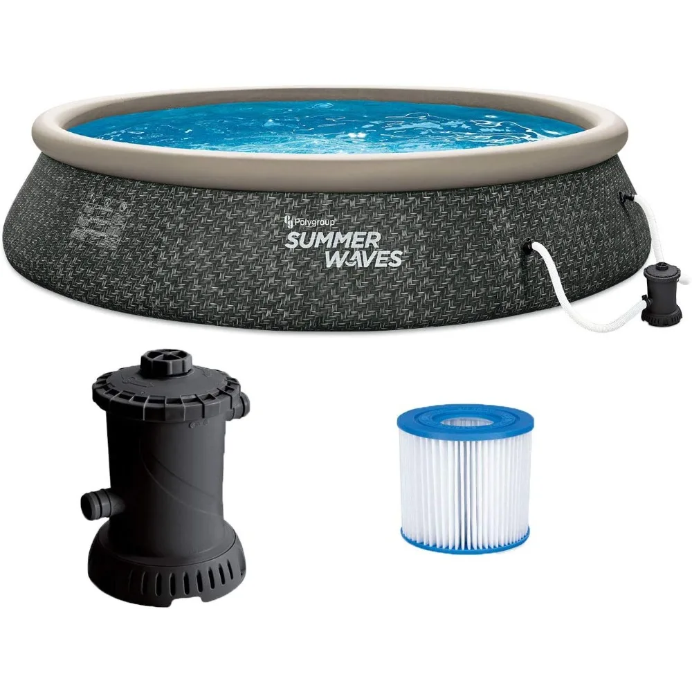 

Summer Waves P1A01536A 15ft x 36in Round Quick Set Inflatable Ring Above Ground Swimming Pool with Filter Pump