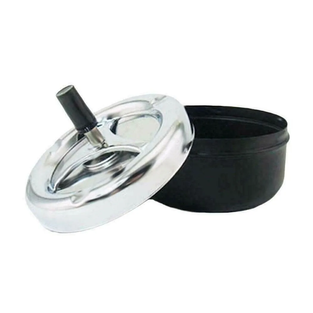 Round Rotary Ashtray Large Metal Rotating Ashtray Black Chrome 14cm Diameter Cigarette Tray Desktop Decor For Home Office Car