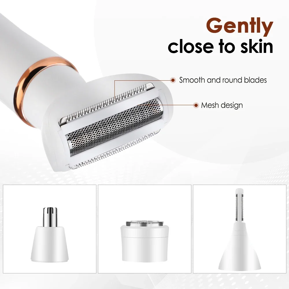 4 In 1 무통 레이디 면도기 충전식 제모기 여성용 전기 면도기 코 헤어 트리머 바디 제모 면도기 T