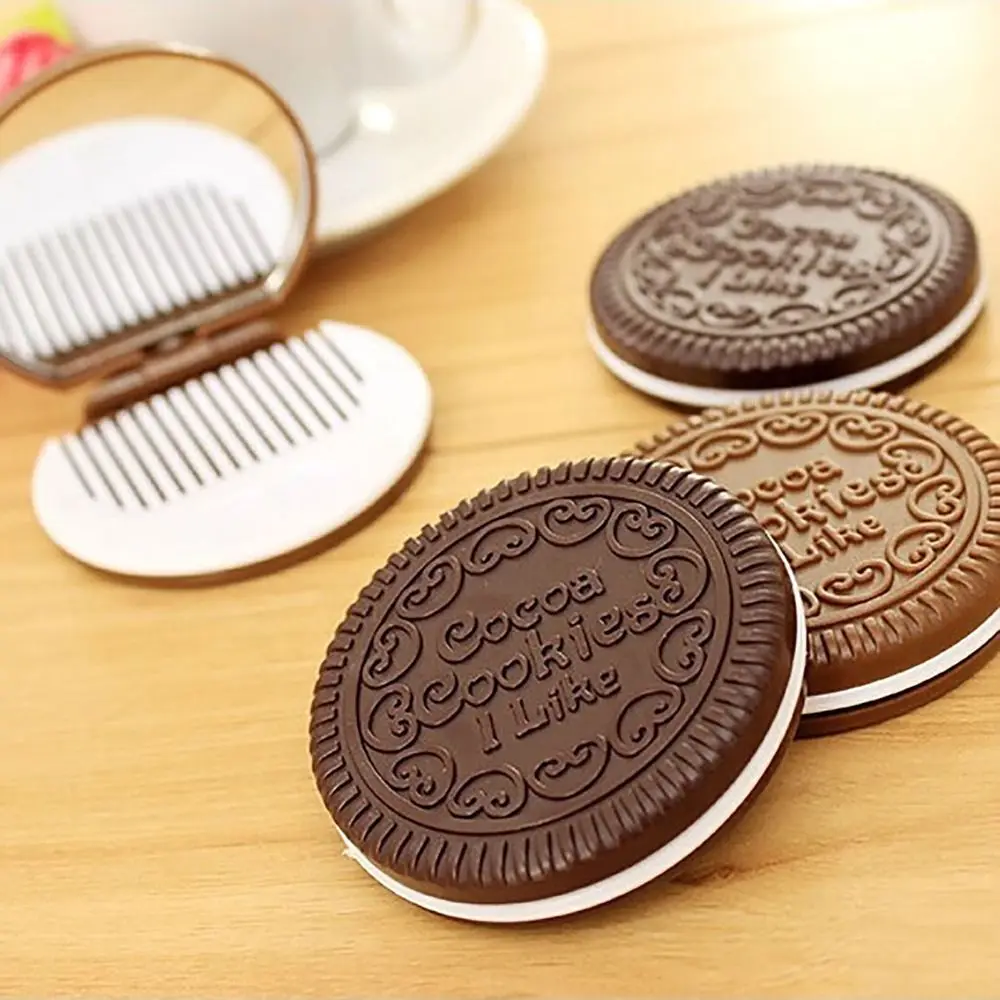 

Portable Mini Pocket Mirror With Comb Brown Cute Chocolate Cookie Shaped Design Mirror Makeup Chocolate Folding Comb Makeup Gift