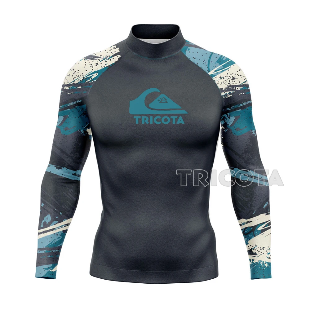 Men\'s Surf Shirt Sport Rash Guards Suit Quick Dry Long Sleeve Wetsuit Beach T-shirt Tights Surf Guard Top Clothes Swimsuit UV