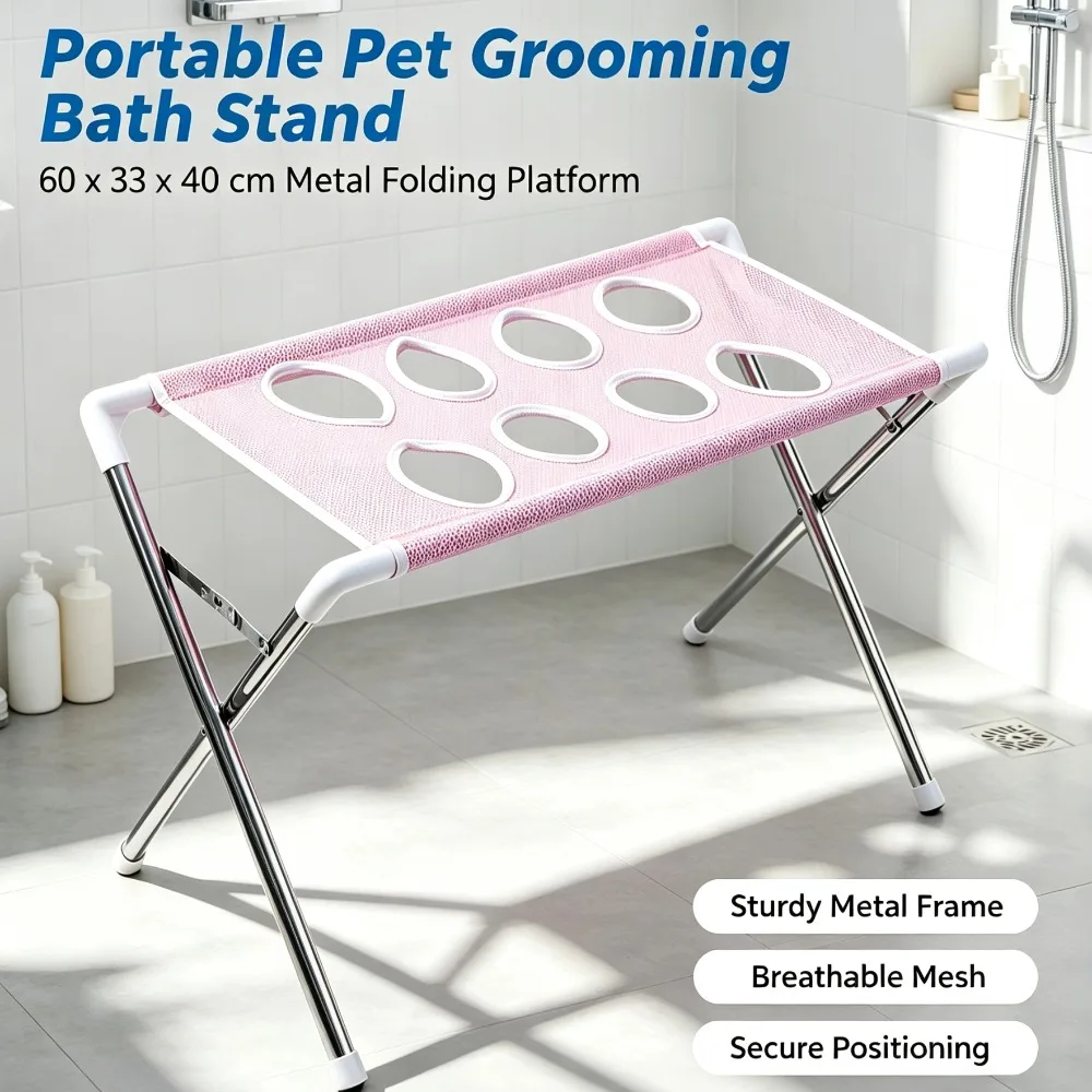 Foldable Pet Grooming Hammock Stand Dog Cat Nail Trimming Holder Helper Portable Breathable Mesh Bathing Drying Table