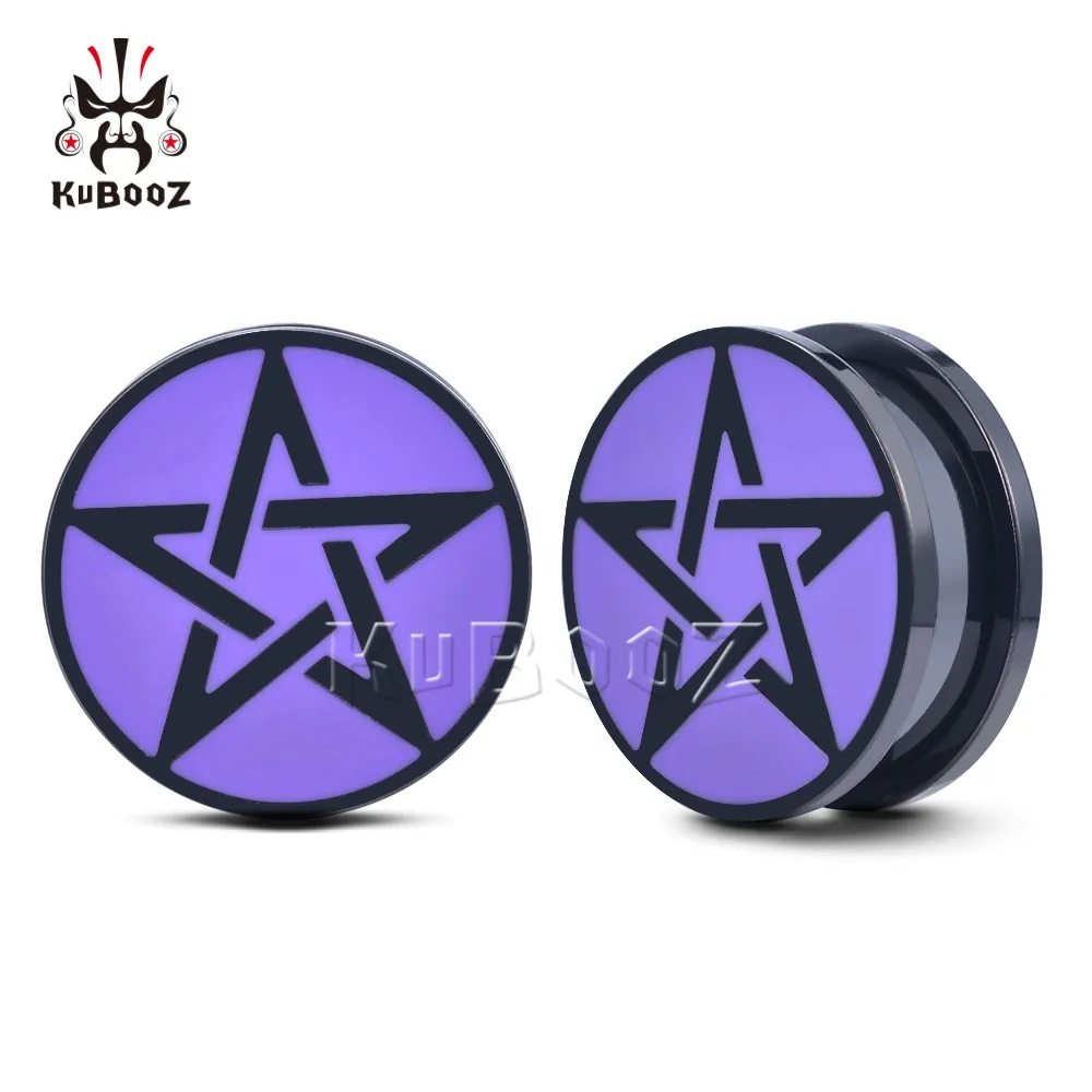 KUBOOZ Popular pentagrama de acero inoxidable púrpura expansor de oreja Piercing joyería para el cuerpo tapones túneles ensanchador pendientes medidores 2 uds