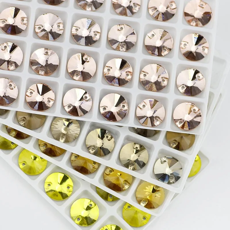 QL Crystal Rivoli Sew On Rhinestones Flatback 2 holes round for Wedding dress DIY Clothes bags shoes accessories