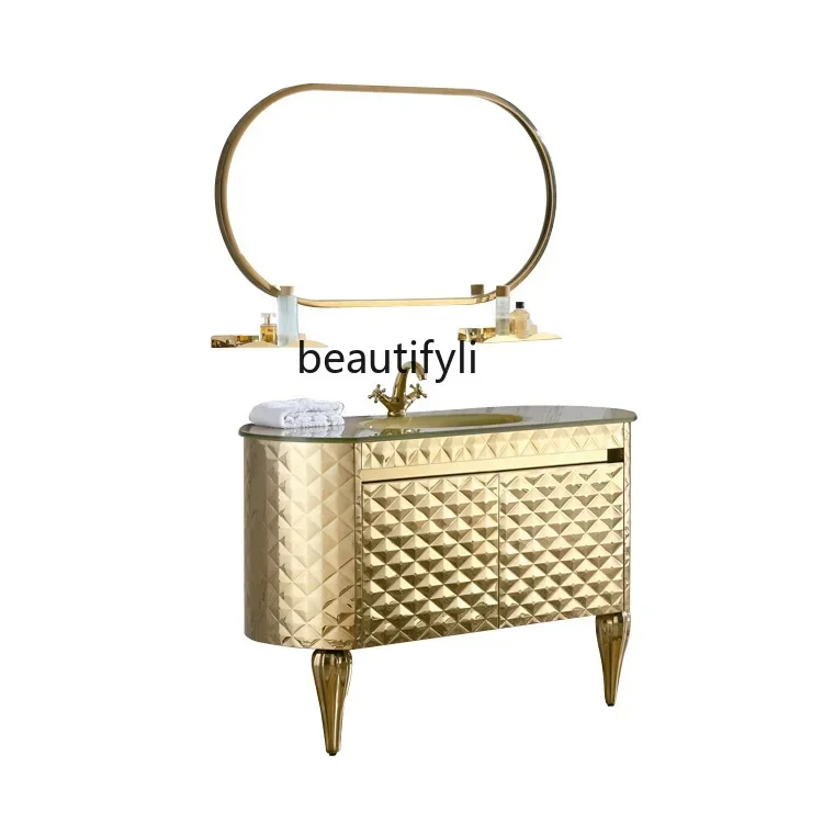 

European combination American bathroom cabinet stainless steel washing table floor hand washbasin antique cabinet