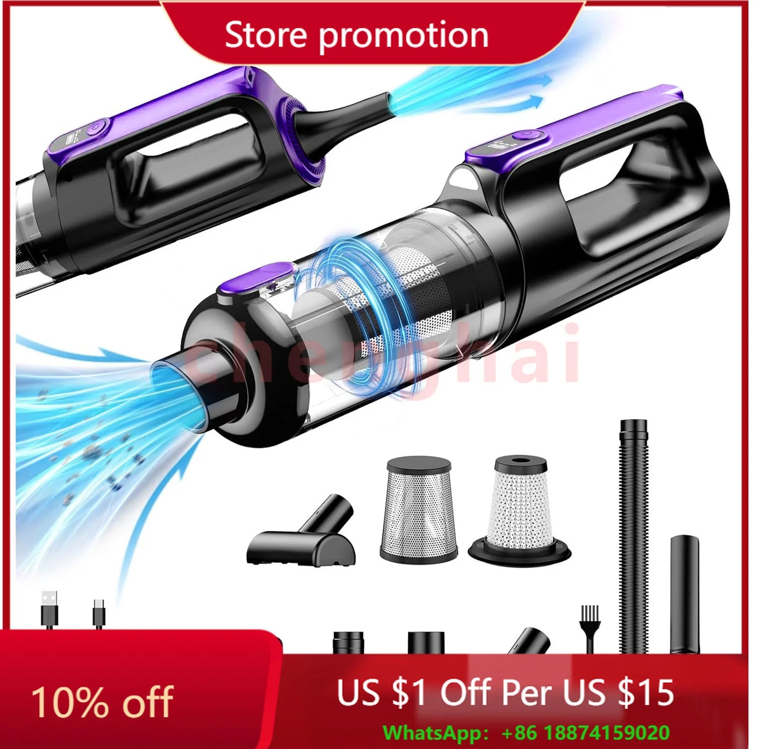 

17000Pa Brushless Handheld Multifunctional Air Duster and Vacuum Cleaner 2in1 for Home Car