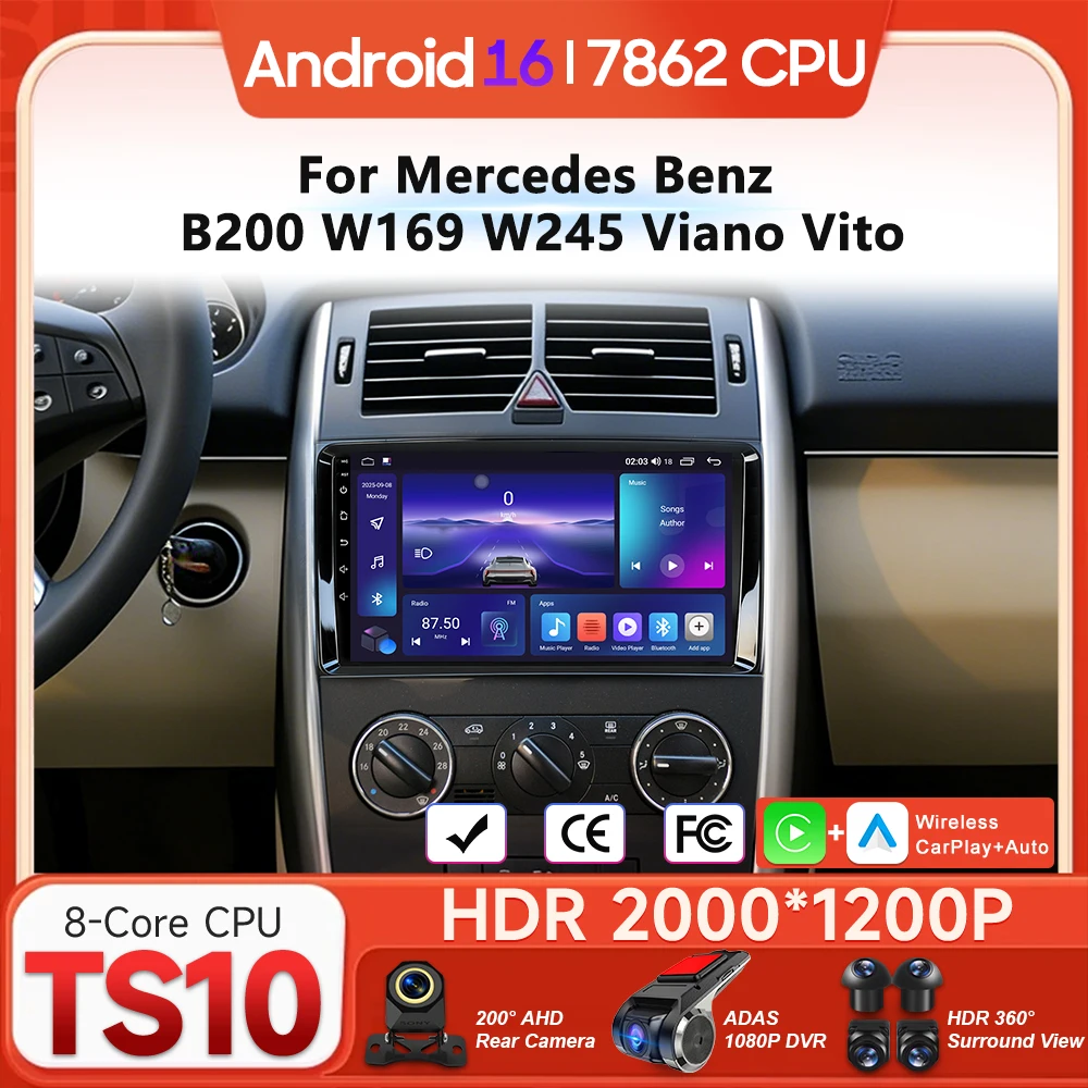 

Android 16 For Mercedes Benz B200 W169 W245 Viano Vito Car Multimedia Player Carplay Auto Radio Stereo Video Navigation GPS DSP