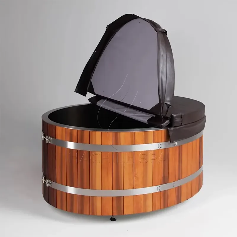 Hachillspa Solid Red Cedar Skirt Stainless Steel Double Layered Insulation Ready-to-Assemble Outdoor Cold Plunge Tub Athletes