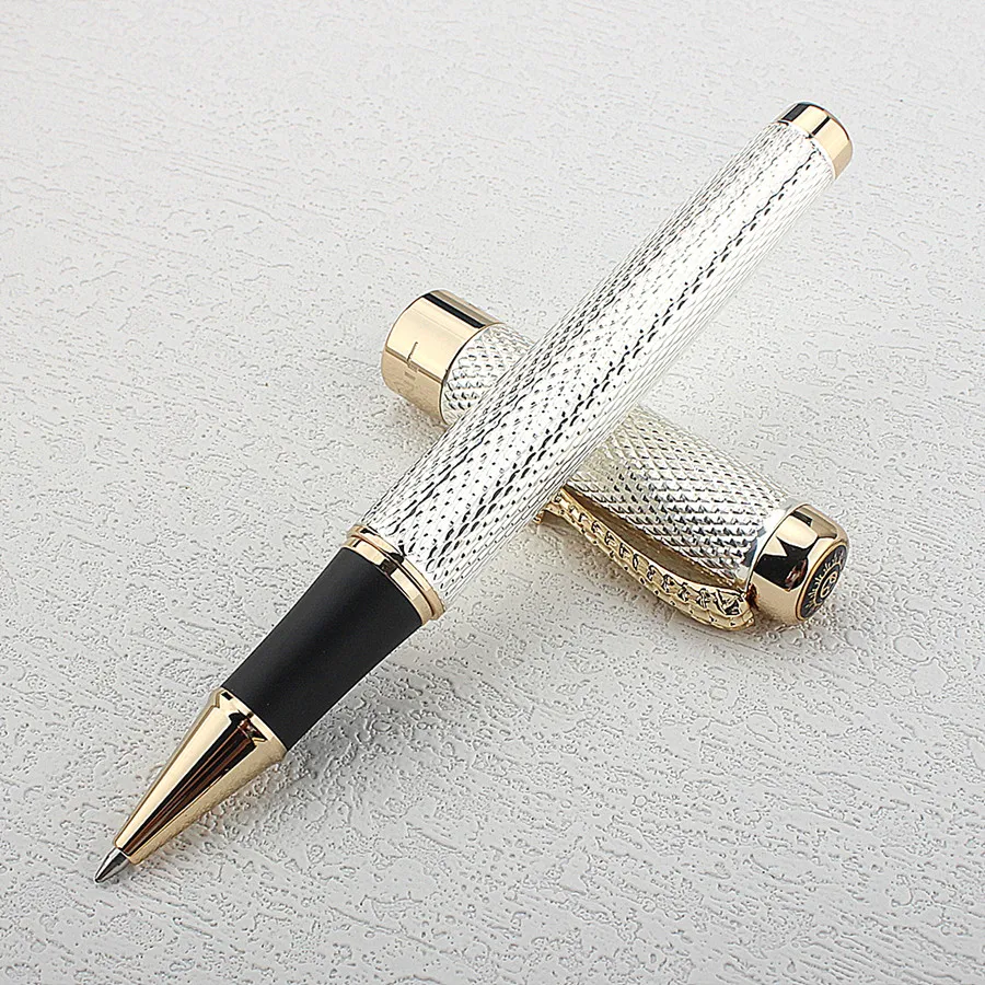 JINHAO-Stylo à bille roulante 1200 Canetas Silver Pens, Gold réinitialisation Business Executive, Fast Writing Pen, fraîchement Pen, 14*1.4cm, 1Pc