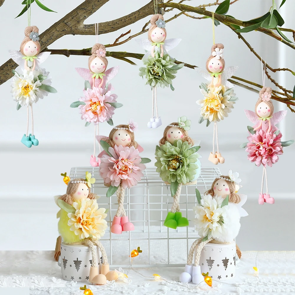 2024 Easter Long Legs Flower Fairy Angel Elf Rabbit Dolls Home Hanging Ornaments Spring Easter Party Supplies Kids Birthday Gift