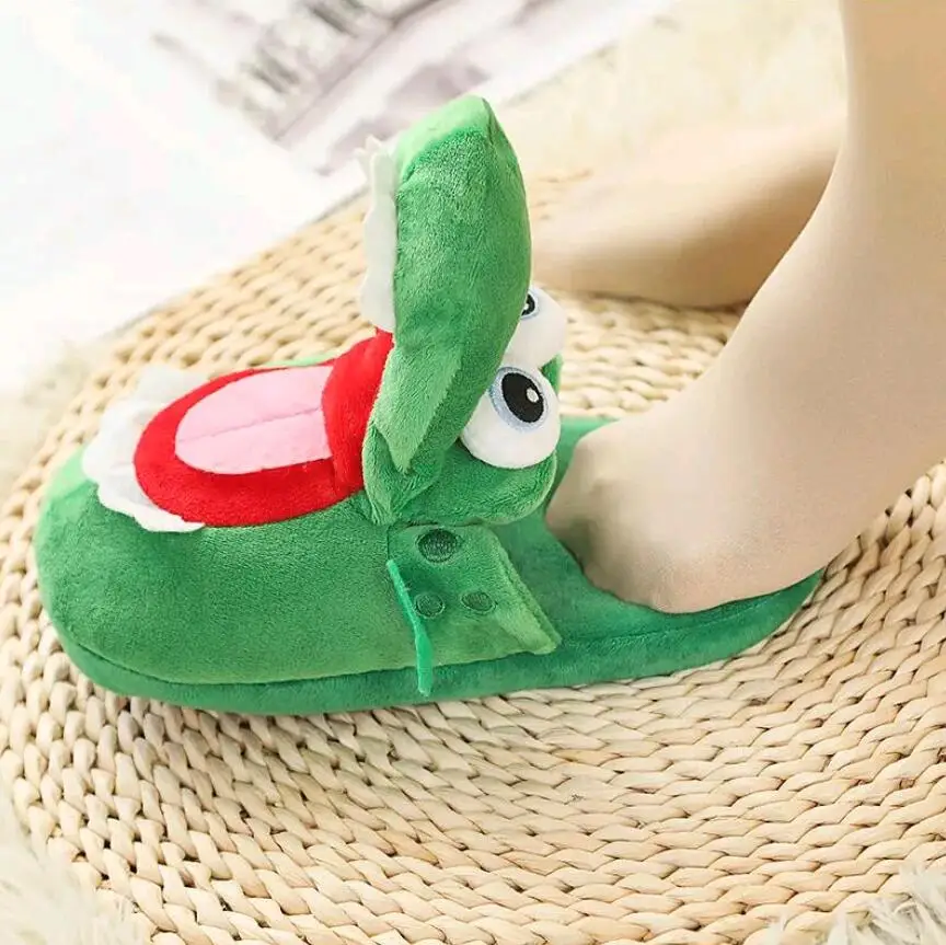 New Winter Warm Plush Slippers Mr. Crocodile Women Cute Home Funny Animals Open Mouth Slippers House Floor Cotton Shoes