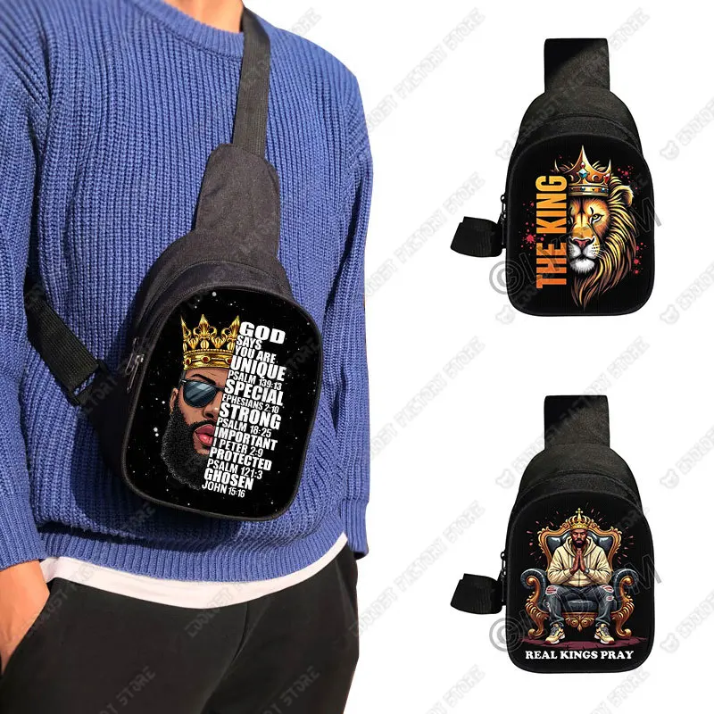 

Black Lion Kings with Crown Print Chest Bag Afro Man Prayer Women Crossbody Bags for Travel Shoulder Bags Key Phone Holder