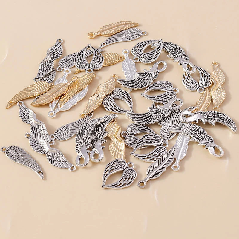 Leslie Mixed 20 Stück Charms Legierung Metall Federflügel Anhänger für DIY handgefertigte Armbänder Halsketten Schmuckherstellung Zubehör – Detail 2