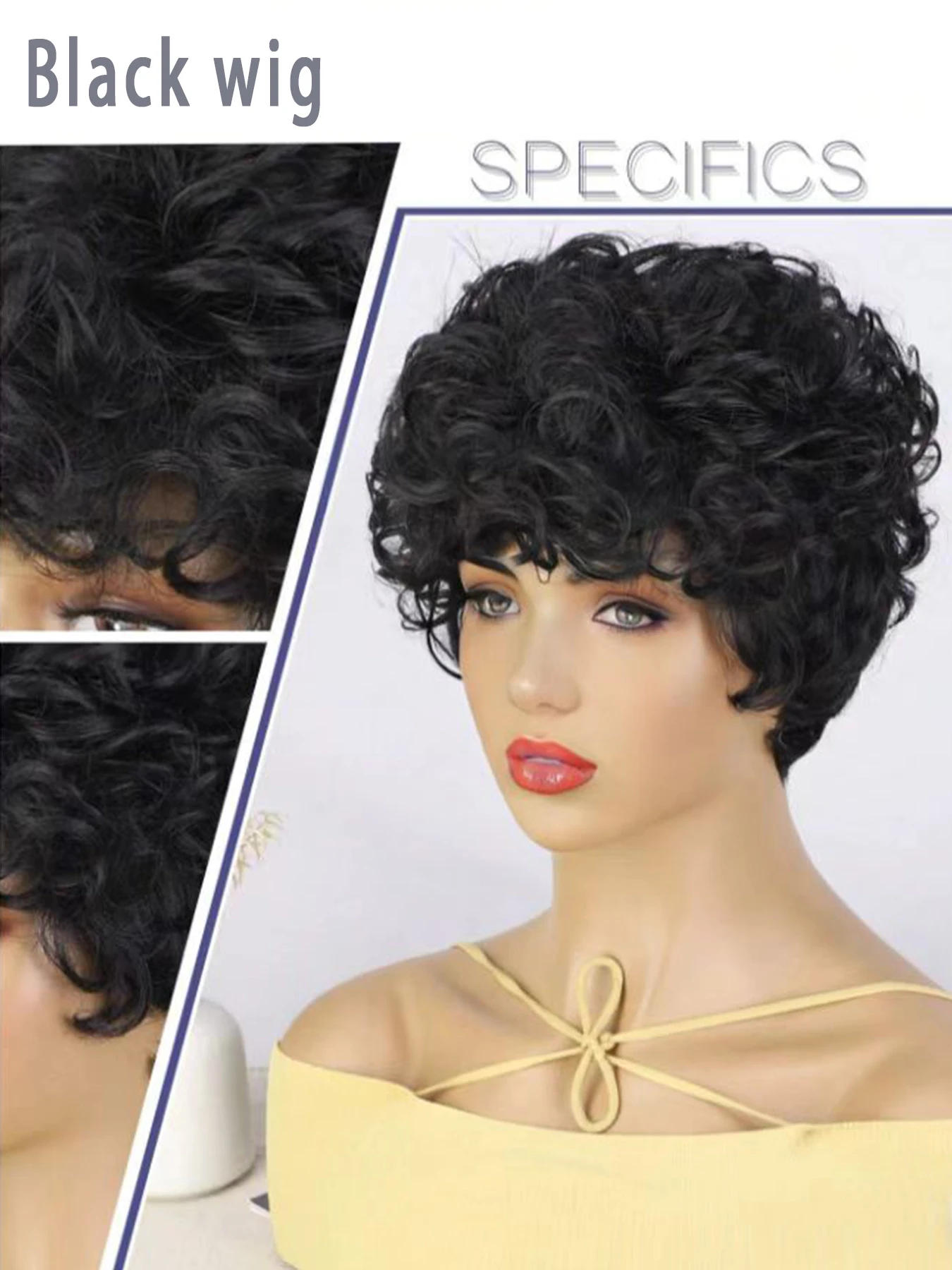 Cut Short Curly Wigs for Women, Synthetic Full Wigs with Bangs, Glueless Daily Wear And Go, Black Color, Heat Resistant, Beginne image 6
