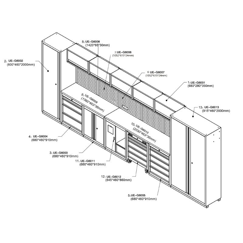 UE-G6000 Garage Storage Tool Cabinet Assemble Tool Trolley Metal Box with Casters