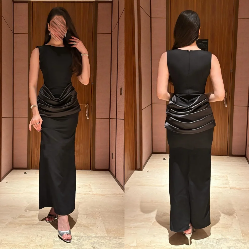 

Customized Exquisite Jersey Pleat Straight O-Neck Midi Dresses Celebrity Bespoke Occasion Simple Sizes Available