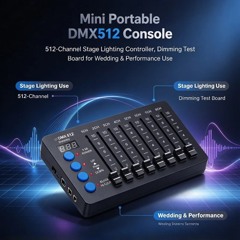 Mini Portable DMX512 Console, 512-Channel Stage Lighting Controller, Dimming Test Board