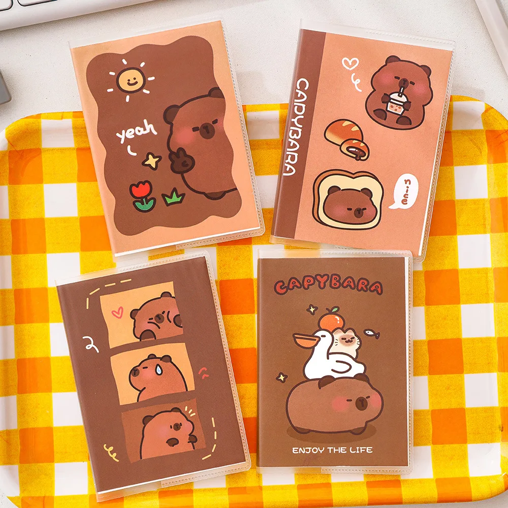 Cute Cartoon Panda Capybara Rubber Sleeve Notebook Student A7 Mini Pocket Note book 64Sheets Horizontal Paper School Stationery